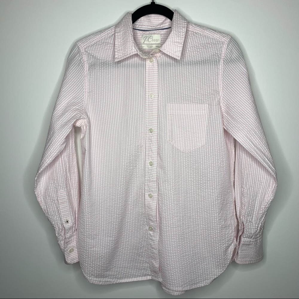 J crew slim fit stretch cotton poplin shirt light pink size 6
